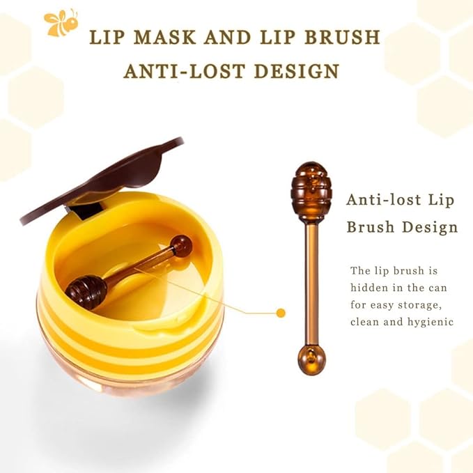 Lip Plumper Lip Mask Set, Bee Balm Lip Balm Honey Pot, Lip Plumper Gloss Lip Injection Honey Moisturizing Lip Sleeping Mask, Hydrating & Prevention Dry and Cracked Lip Scrubs Exfoliator-VivaGrace Women