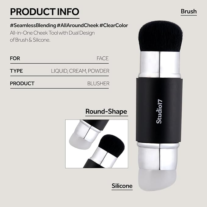 Dual Ended Silicone Tip Blush Brush | Korean Olive Young Makeup Tool for Contouring & Blush Application | Skin-Friendly Non-Irritating Professional Face Makeup Brush-VivaGrace Women
