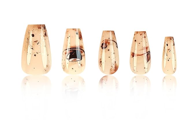 Coffin Press on Nails Short Fake Nails Fall Winter False Nails with Designs Glue on Nails Short Nail Press ons Sparkly Artificial Nails Cute Stick on Nails for Women 24Pcs