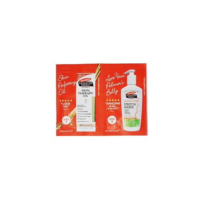 Palmer's Cocoa Butter Formula Skin Therapy Oil and Massage Lotion for Stretch Marks, Travel Pack, 0.68 FL OZ, Intensive Hydration, Skin Elasticity, Pregnancy Safe, Paraben-Free, 20 CT, W/Travel Pouch-VivaGrace Women