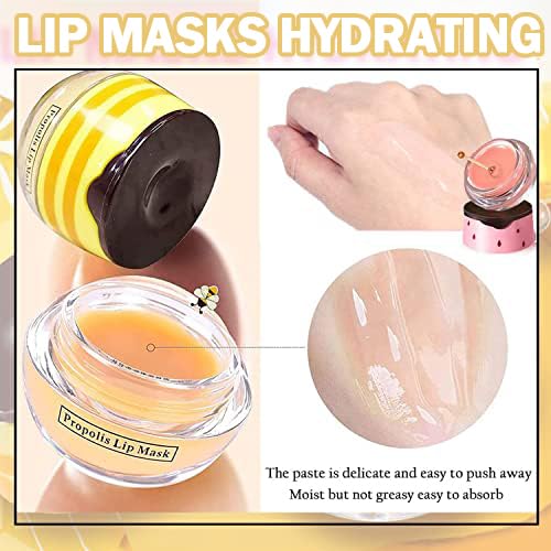 Bee Lip Balm Honey Pot, 2 PCS Strawberry & Honey Lip Masks Hydrating Prevention Dry and Cracked Lip Scrubs Exfoliator,Lip Sleep Mask Reduces Lip Lines,Lip Exfoliating BeeLip Balm Sleeping Lip Mask-VivaGrace Women