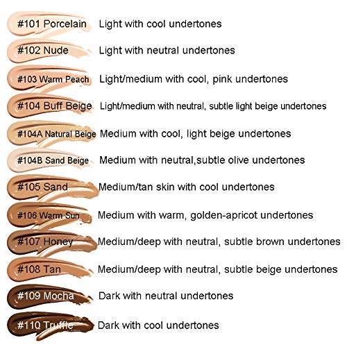 AQUAPURITY PHOERA Full Coverage Foundation New Formula Waterproof Long Lasting Oil Free Velvet Matte Liquid Foundation for Oily Skin Flawless Makeup Base Cream Concealer (104A Natural Beige)-VivaGrace Women