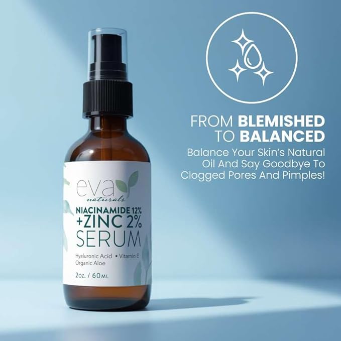 Eva Naturals Niacinamide 12% + Zinc Serum for Face – Dark Spot Remover, Pore Minimizer, Redness Relief, Hydrating Vitamin B3 with Botanical Hyaluronic Acid, Anti-Aging Facial Serum for Clear Skin-VivaGrace Women