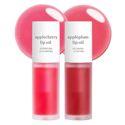 NOONI Vegan Appleseed Lip Oil Set - Applecherry & Appleplum | Long-Lasting, Moisturizing, Plumping, Revitalizing for Dry Lips, Waterproof, No Peel Off, Korean Tint, 0.12 FL Oz x 2ea-VivaGrace Women