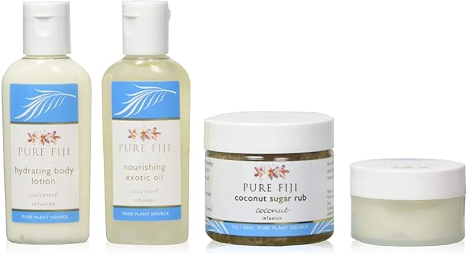 Pure Fiji Spa Gifts for Women and Man - Body Gift Box Include: Sugar Scrub, Bath and Body Oil, Body Butter and Body Lotion, Scent Coconut-VivaGrace Women