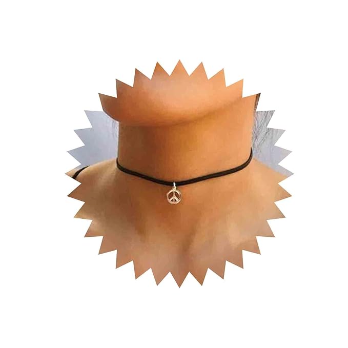 Boho Peace Choker Necklace Black Cord Circle Necklace Short Round Necklace Vegan Necklace Chain Jewelry for Women and Girls-VivaGrace Women