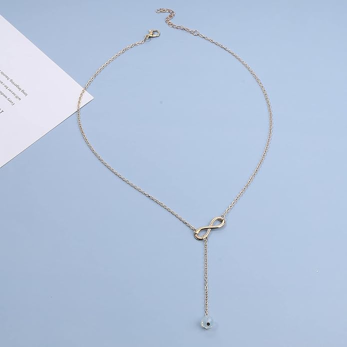 Boho Crystal Infinity Necklace Gold Y Necklace Minimalist Crystal Y Lariat Necklace Chain Jewelry for Women and Girls-VivaGrace Women