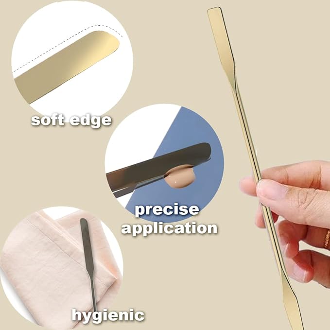 Korean Makeup Mixing Palette with Stainless Steel Picasso Spatula - Acrylic Tray for Foundation and Nail Polish - Luxury Beauty Tool for SFX Makeup & Nail Artists - Gold-VivaGrace Women