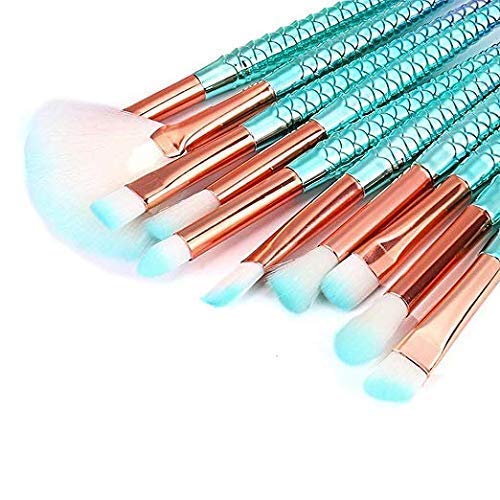 Funfunman Makeup Brushes 11PCS Make Up Foundation Eyebrow Eyeliner Blush Cosmetic Concealer Brushes(Mermaid Colorful)-VivaGrace Women