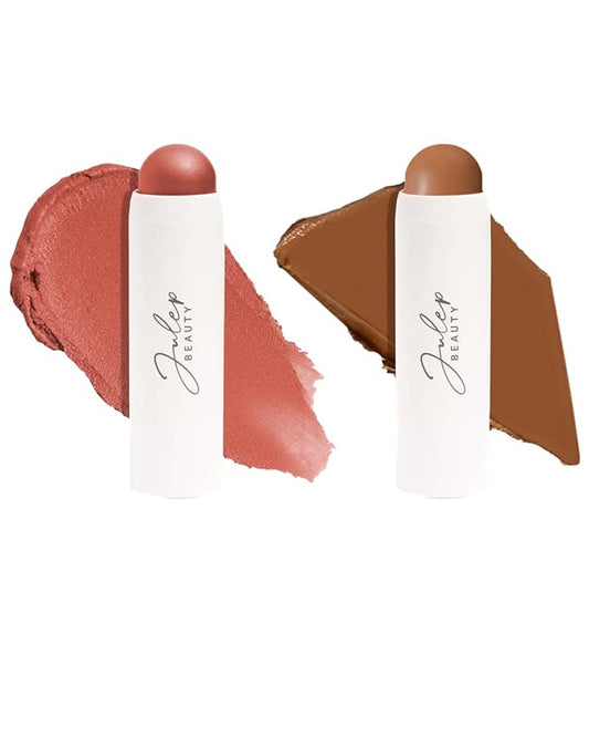 Skip The Brush Contour Duo - Cream to Powder Multi-Purpose Makeup Sticks - Pigmented, Buildable Color for Eyes, Cheeks, and Lips - Desert Rose + In Paradise-VivaGrace Women