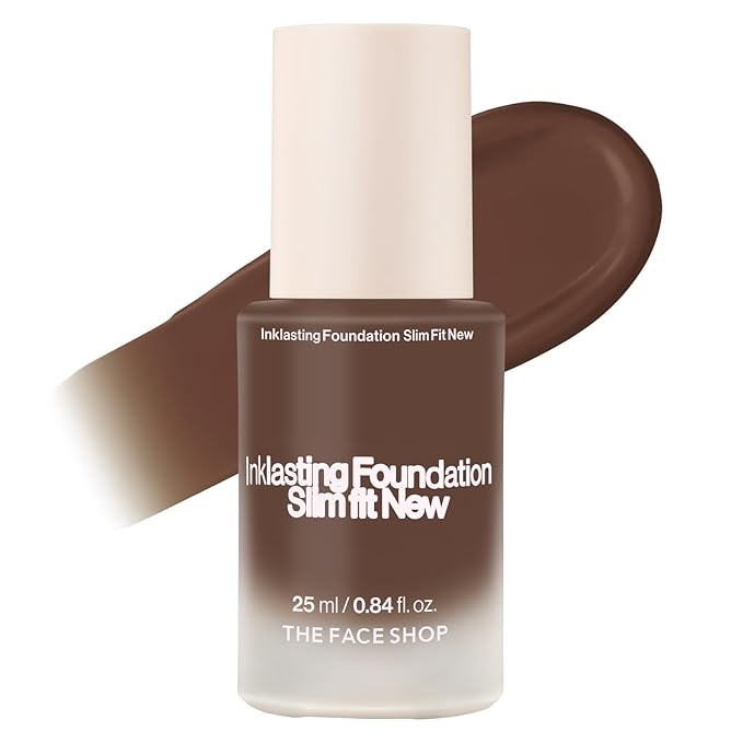 THE FACE SHOP Ink Lasting Liquid Foundation, Full Coverage, 72‑Hour Wear Semi‑Matte Finish, Makeup with Bakuchiol, N710 Espresso, 0.84 Fl. Oz.-VivaGrace Women