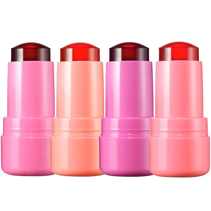 Cooling Water Jelly Tint Blush,4 Colors Multi-Use Tint Blush Makeup Stick Watercolor Finish for Lips and Cheek Stain, Moisturising Waterproof Non-Stick-VivaGrace Women