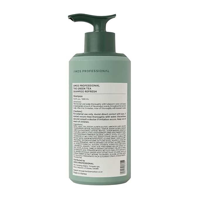 AMOS PROFESSIONAL The Green Tea Shampoo Refresh for Thinning Hair, Korean Shampoo for Oily Scalp l Deep Cleans, Strengthening Hair, All Hair Types, 16.9 fl.oz-VivaGrace Women