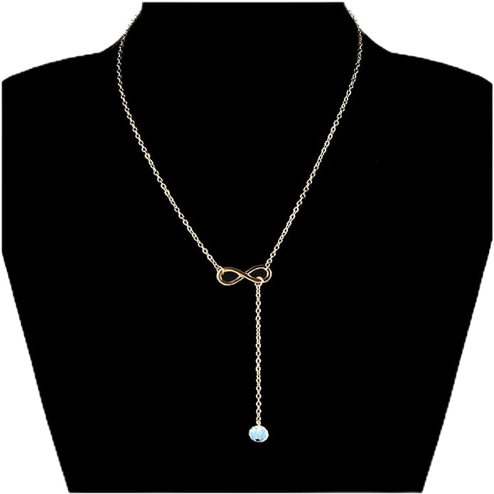 Boho Crystal Infinity Necklace Gold Y Necklace Minimalist Crystal Y Lariat Necklace Chain Jewelry for Women and Girls-VivaGrace Women