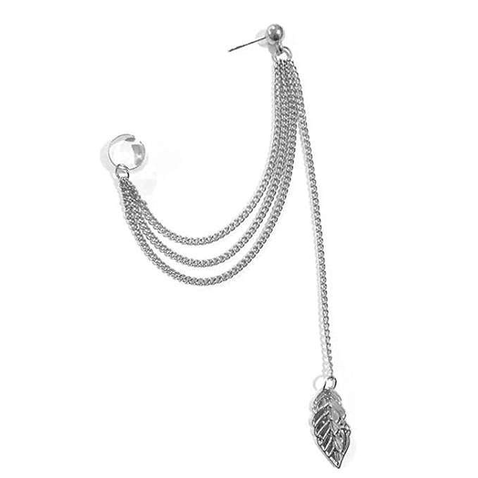 Boho Leaf Cuff Chain Earrings Silver Dangle Chain Earrings Cartilage Helix Earrings Cuff Helix to Lobe Chain Earrings Jewelry for Women and Girls-VivaGrace Women