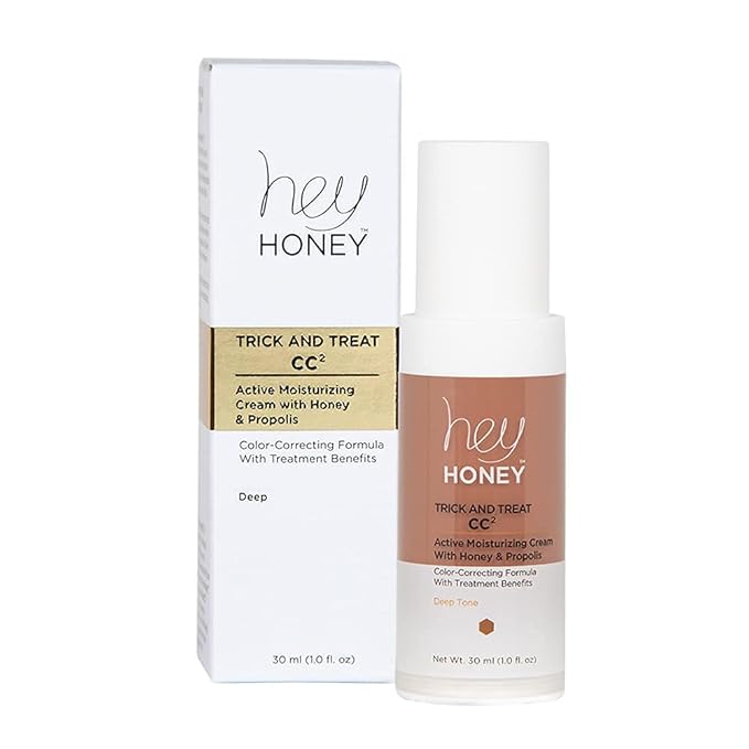 Hey Honey Trick and Treat CC Cream SPF 46 | Active Moisturizing Color Correcting Cream with Honey & Propolis | Best Cover For Rosacea, Skin Redness & Mature Skin | Cruelty-Free | 1 oz (Deep)-VivaGrace Women