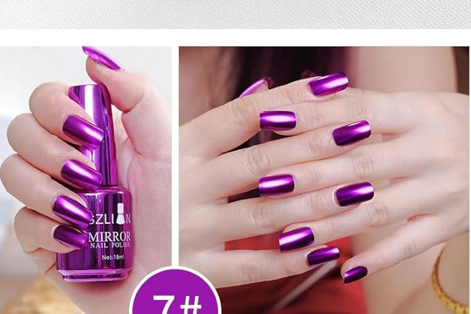 Nail Polish Metallic Mirror Effect Metal Long-Lasting Quick Dry Nail Lacquers, Shiny Chrome DIY Manicure (7#, 18ml)