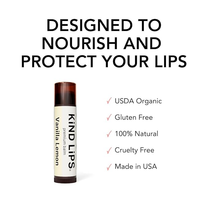 Kind Lips Lip Balm - Nourishing & Moisturizing Lip Care for Dry Lips with Shea Butter, Beeswax & Vitamin E | Vanilla Lemon Flavor | 0.15 Oz (Single Tube)-VivaGrace Women