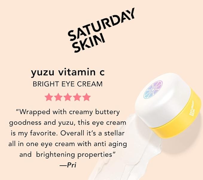 Saturday Skin Yuzu Eye Balm Vitamin C Wide lluminating Under Tight Eye Cream Korean Niacinamide Caffeine for Wrinkles Puffy Eyes Dark Circles Moisturizing Hydrates Anti Aging for Women (15ml)-VivaGrace Women