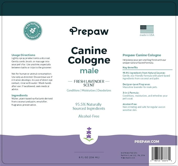Luxury Male Pet Cologne - Fresh Lavender Scent, 3-in-1 Formula Conditions & Moisturizes, Made with 94% Natural Ingredients, Long Lasting Fragrance, Safe & Easy to Use | 8 fl oz-VivaGrace Women