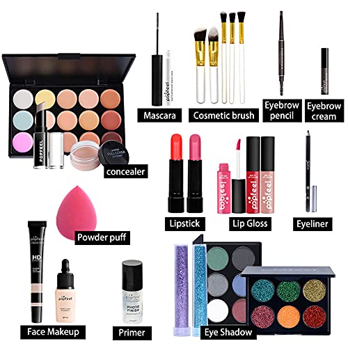 All-in-one Makeup Set Holiday Gift | Full Makeup Kit for Women Essential Starter Bundle Include Eyeshadow Palette Lipstick Blush Cream Concealer Face Powder Eyeliner Mascara Lipgloss Brush-VivaGrace Women