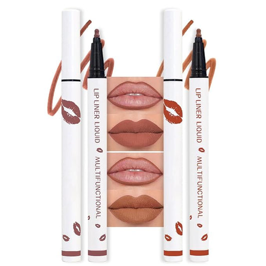 2Pcs Longwear Liquid Lip Liner Stain Marker Pen Set Long Lasting Waterproof, Mocha Nude Brown Matte Semi Permanent 24 Hour Lip Liner and Lipstick Combo, Color Stay Lipliner All Day Lip Stains peel off-VivaGrace Women
