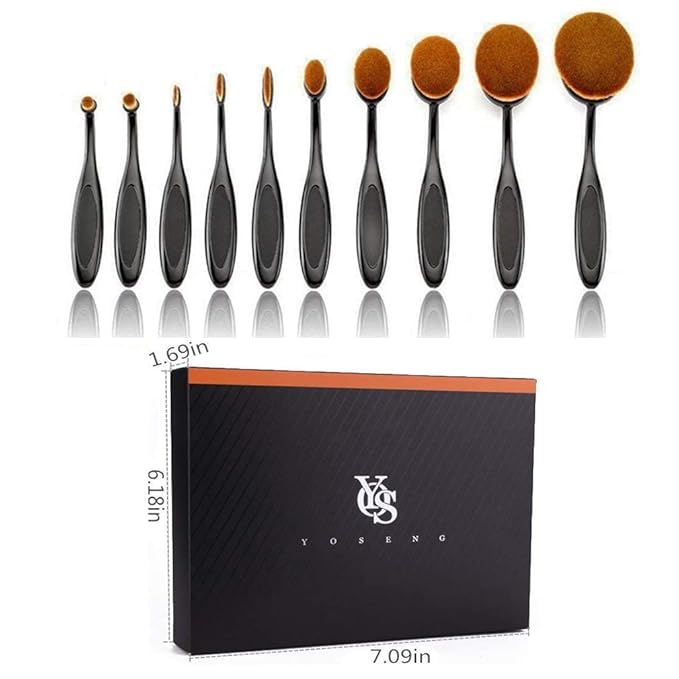 2 Sets Yoseng Oval Makeup Brushes 10 Fashionable Super Soft Professional Oval Toothbrush Foundation Contour Powder Blush Blending Brush Cosmetic Brushes Tool Set ink with Box Black(2 Pack)-VivaGrace Women