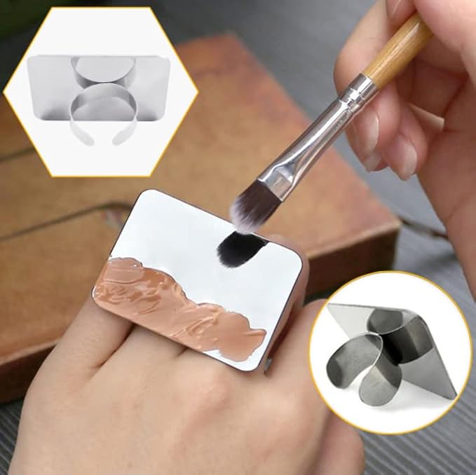 HLLMX 1 PCS Nail Art Palette Nail Art Palette Stainless Steel Cosmetic Makeup Palette Mini Nail Art Cosmetic Ring Palette DIY Art Design Paint Color Mixing Palette Metal Tool-VivaGrace Women