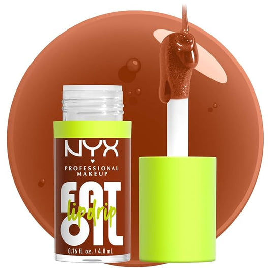 NYX PROFESSIONAL MAKEUP Fat Oil Lip Drip, Moisturizing Lip Oil Gloss, Vegan Tinted Formula, Up to 12 HR Hydration - Scrollin' (Deep Caramel)-VivaGrace Women