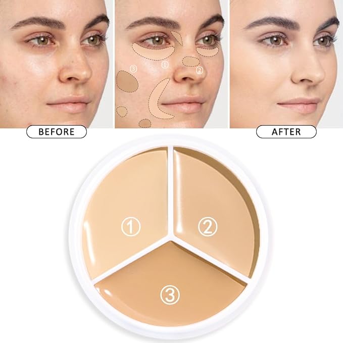 Kaely 2Pcs Tri Color Concealer Pot,Color Correcting Concealer for Dark Circles Spots,Cream Concealer Full Coverage,Foundation Contour Makeup Palettes,under Eye Brightener corrector de ojeras,01-VivaGrace Women