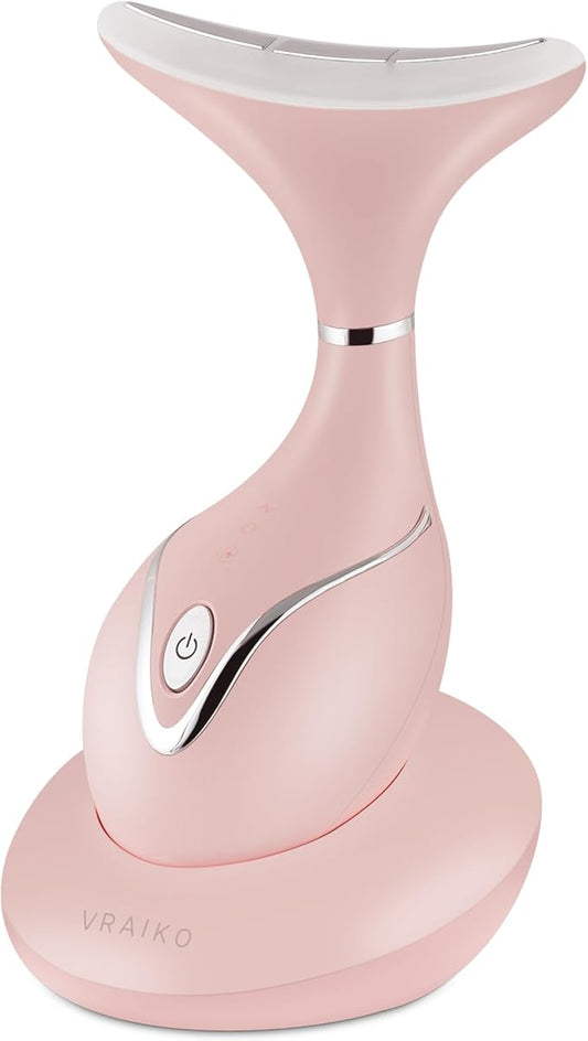 Iris Neck Face Massager, Pro Face Sculpting Tool with Charging Base, All-in-1 Facial Device for Enhanced Absorption, Radiance, Contouring, Elasticity, Home Facial Spa (Pink)-VivaGrace Women