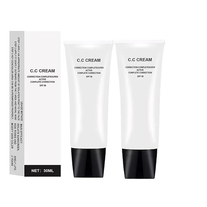 Skin Tone Adjusting CC Cream SPF 50, CC Cream Self Adjusting for Mature Skin, All-In-One Face Sunscreen and Foundation, Pre-makeup Primer Moisturizing Skin Concealer Brightening Skin Tone 30ml - 2 Pcs-VivaGrace Women