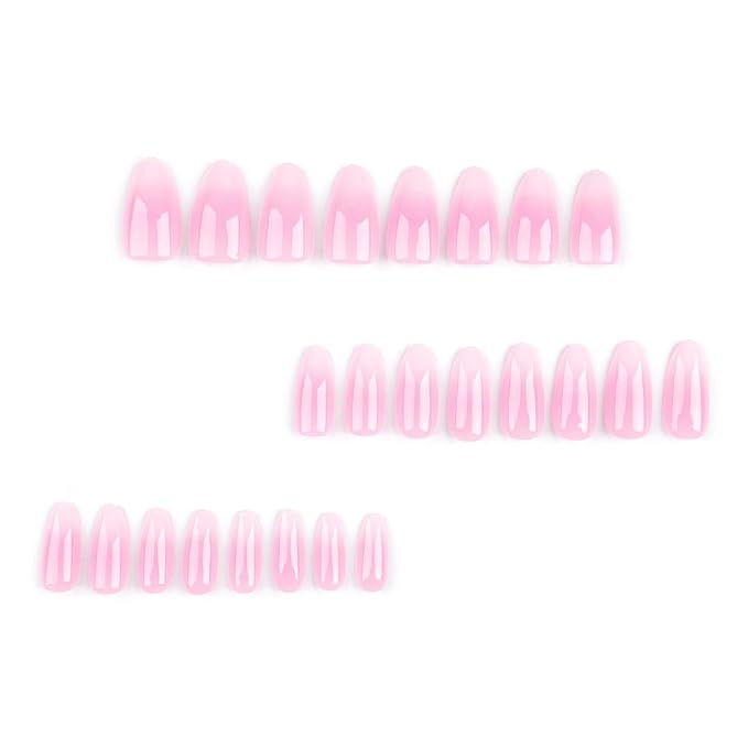 Pink Gradient Press on Nails Medium Almond Fake Nails with White Ombre Design False Nails Glossy Glue on Nails Artificial Acrylic Stick on Nails for Women Girls Manicure 24pcs, Style010