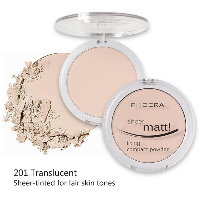 AQUAPURITY - PHOERA Sheer Matte Fixing Powder Makeup Base Fixer Setting Powder Foundation Fixing Compact Pressed Powder Long Lasting Make Up Fixer Skin Vitamin E Beauty Blender (201 Translucent)-VivaGrace Women