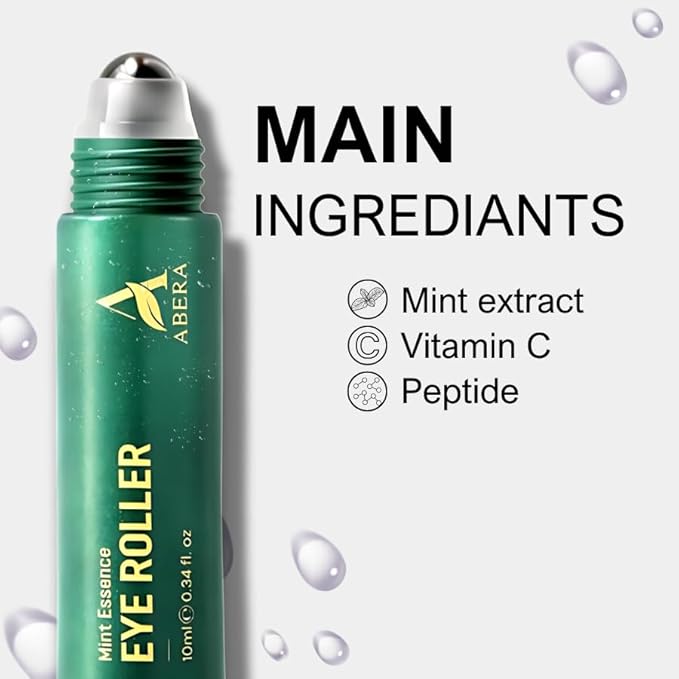 Abera Eye Roller Serum with Mint Essence, Vitamin C and Peptides - Energizing Serum for Dark Circles and Puffiness, Fine Lines Serum, 0.34 fl oz-VivaGrace Women