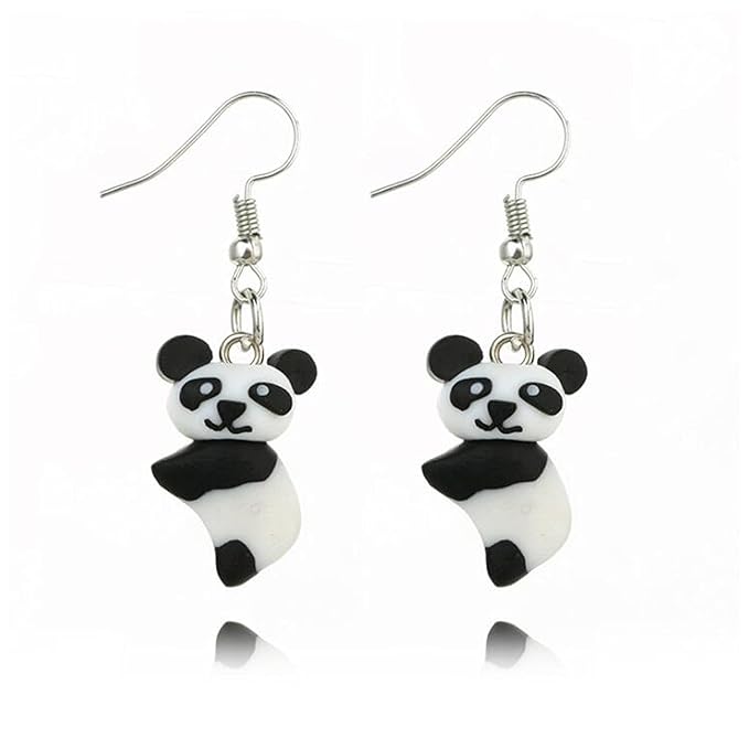 Soft Pottery Panda Earrings Cute Panda Bear Drop Dangle Earrings 3D Animal Earrings Innovative Clay Earrings Jewelry for Women and Teen Girls Gifts-VivaGrace Women
