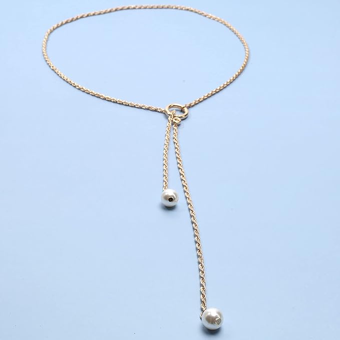 Boho Pearl Lariat Necklace Gold Chunky Chain Y Necklace Pearl Tassel Necklace Long Necklaces for Women and Girls Prom Bridal Necklace Jewelry-VivaGrace Women