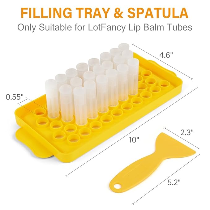 LotFancy Lip Balm Tubes with Filling Tray and Spatula, 50Pcs 5.5ml (3/16 Oz) Clear Lip Balm Containers with White Caps, BPA Free & Leak Free Lip Balm Making Kit-VivaGrace Women