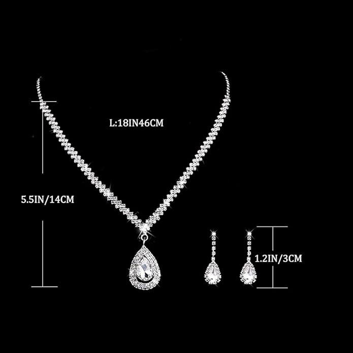 Bride Silver Necklace Earrings Set Rhinestone Wedding Jewelry Set Crystal Choker Necklace for Women-VivaGrace Women