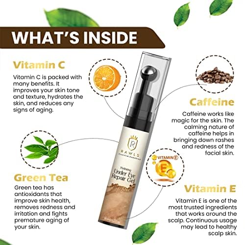 RAWLS 5% Caffeine Eye Serum and Under Eye Roller Cream for Dark Circles and Puffiness, Caffeine Eye Cream with 360° Massage Ball Reduce Wrinkles and Fine Lines-0.5 fl oz-VivaGrace Women