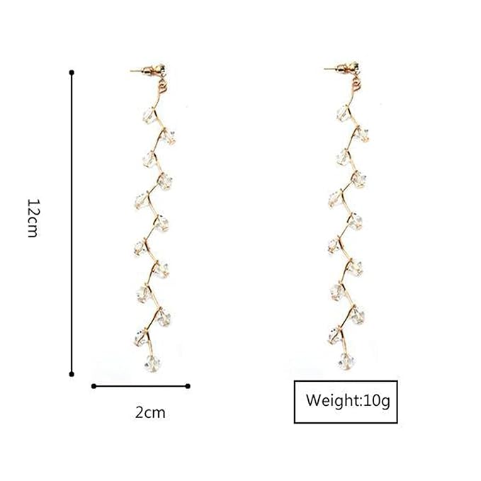 Boho Rhinestone Leaf Earrings Gold Crystal Drop Earring Long Chain Tassel Dangle Earrings Jewelry for Women and Girls Gifts-VivaGrace Women