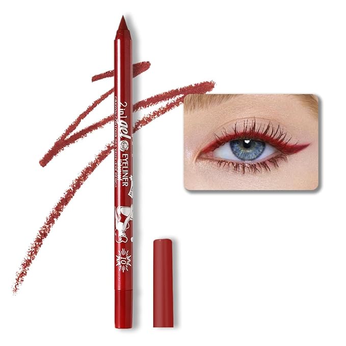 evpct 1Pcs Red Color Gel Glitter Eyeliner Pencils Set for Women Waterline Waterproof Smudge Proof lapiz de ojos delineador de ojos contra el agua Eye Liner Makeup, 10# Red