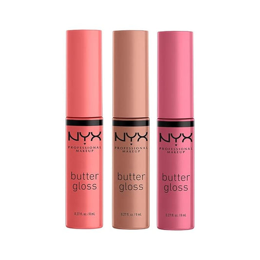 NYX PROFESSIONAL MAKEUP Butter Gloss, Non-Sticky Lip Gloss - Pack Of 3 (Angel Food Cake, Creme Brulee, Madeleine)-VivaGrace Women