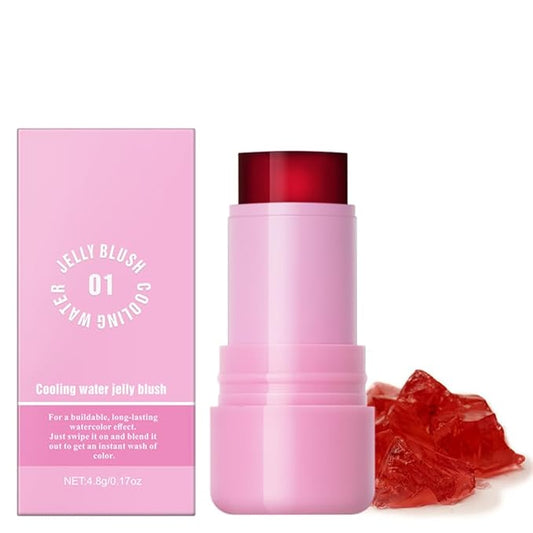 Jelly Cooling Blush Stick, Milk Water Tint, Clear Glossy Long Lasting Sheer Lip & Cheek Stain, Waterproof Light Non-Sticky Buildable Watercolor Finish-Vegan (#1 poppy pink, 0.17oz)-VivaGrace Women