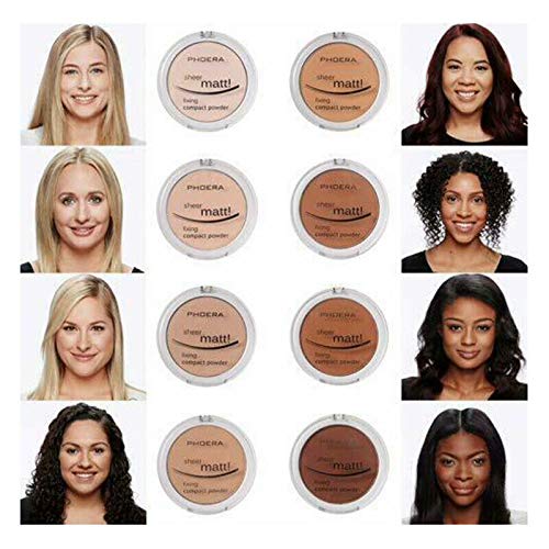 AQUAPURITY PHOERA Sheer Matte Compact Powder Fixing Powder Makeup Base Fixer Setting Powder Foundation Fixing Compact Pressed Powder Long Lasting Make Up Fixer Skin Vitamin E Beauty Blender (207 SAND)-VivaGrace Women