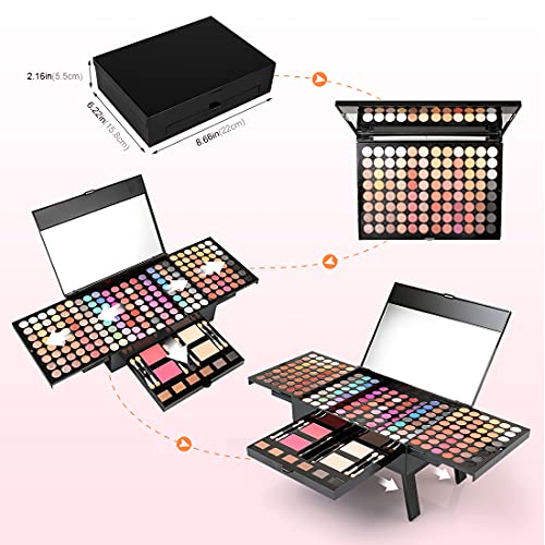 194 Colors Pink Cosmetic Make up Palette Set Kit with Eyeshadow Blusher Eyebrow Powder Face Concealer,All-in-One High Pigment Powder Pallet Kit with Mirror, Applicators-VivaGrace Women