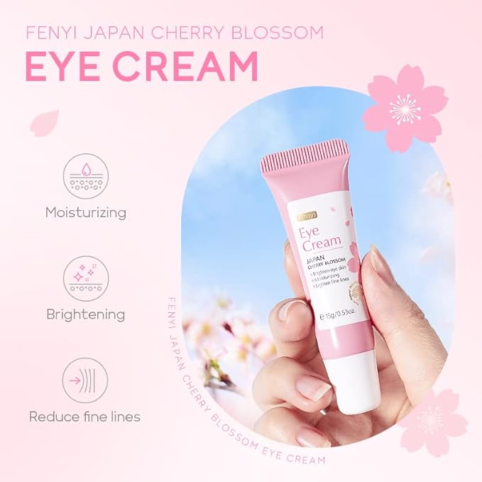 AKARY Cherry Blossom Eye Cream with Hyaluronic Acid, Lightweight Skincare Eye Cream for Dark Circles and Puffiness, Hydrating Under Eye Cream for All Skin Types, Cruelty-Free & Fragrance-Free-VivaGrace Women
