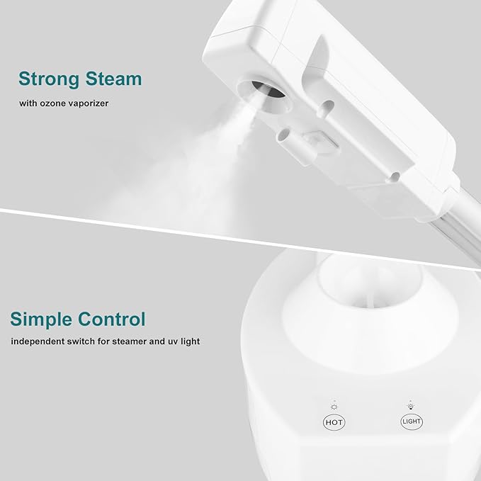 Winado 2 in 1 Professional Facial Steamer with 5X Magnification Lamp & Touch Screen, Esthetician Steamer Humidifier Face Spa Mist Steam for Home Beauty Salon, Personal Skin Care Deep Cleaning, White-VivaGrace Women