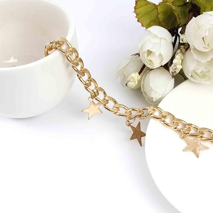 Boho Star Dangle Choker Necklace Gold Chunky Curb Chain Necklace Punk Thick Chain Choker Necklace Minimal Short Chain Necklace Jewelry for Women and Girls-VivaGrace Women