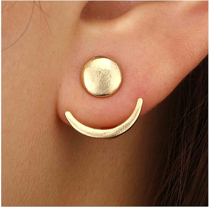 Boho Moon Ear Jackets Earrings Crescent Moon Stud Earrings Gold Sun Moon Earrings Minimalist Double Sided Round Earrings Jewelry for Women-VivaGrace Women